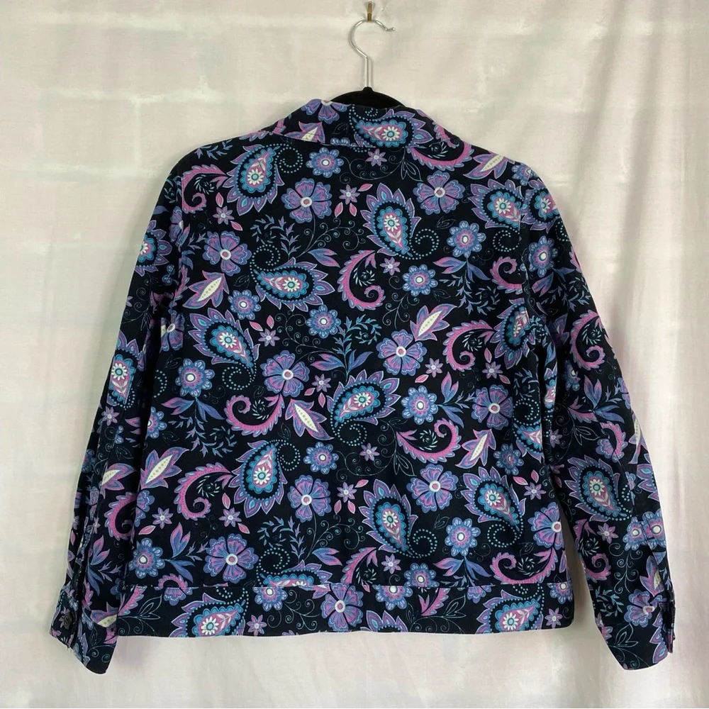 The Tog Shop Purple Black Paisley Floral Twill Jacket Petite Med